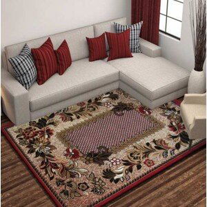 Červený koberec do kuchyně s hnědými listy Šířka: 180 cm | Délka: 250 cm
