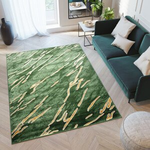 Zelený trendy koberec s jednoduchým zlatým vzorem