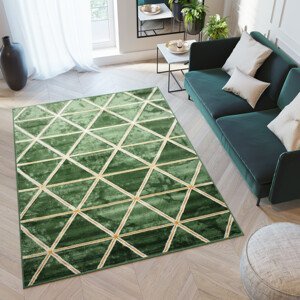 Moderní zelený koberec se vzorem zlatého trojúhelníku