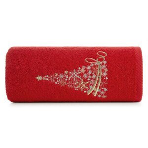 Bavlněný vánoční ručník červený se stromkem