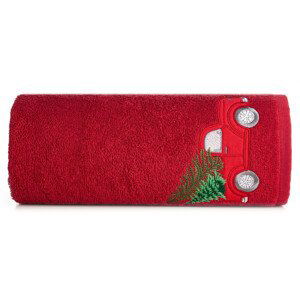 Bavlněný vánoční ručník červený s autem