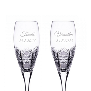Onte Crystal Svatební ručně broušené sklenice na šampaňské 500pk 150 ml 2KS