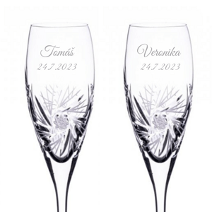 Onte Crystal Svatební ručně broušené sklenice na šampaňské Větrník 150 ml 2KS