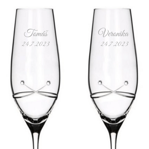 Diamante Svatební sklenice na šampaňské Kiss s krystaly Swarovski 210 ml 2KS