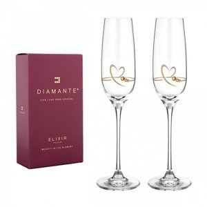 Diamante sklenice na šampaňské se Swarovski krystaly Heart of Gold 150 ml 2KS
