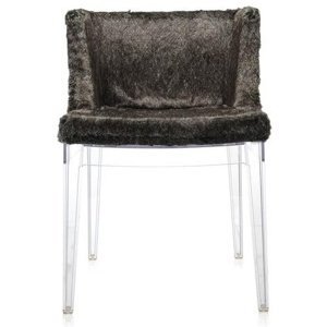 Kartell - Židle Mademoiselle Kravitz - šedá kožešina/kůže, transparentní