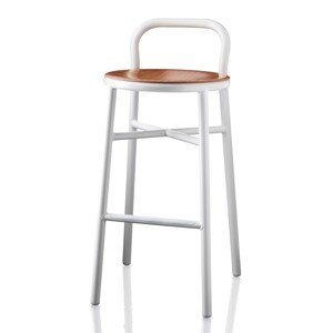 MAGIS - Barová židle PIPE se světlým dřevěným sedákem vysoká- bílá