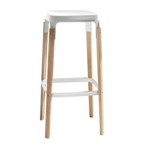 MAGIS - Barová židle STEELWOOD STOOL vysoká - bílá s bukovými nohami