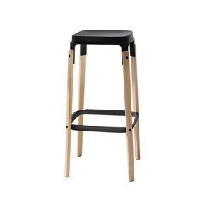 MAGIS - Barová židle STEELWOOD STOOL vysoká - černá s bukovými nohami