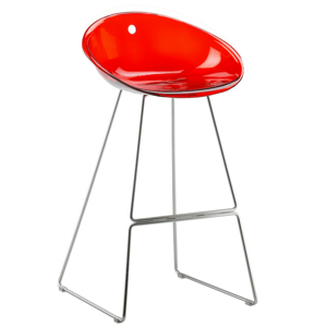 PEDRALI - Nízká barová židle GLISS 902 DS s chromovanou podnoží - transparentní červená