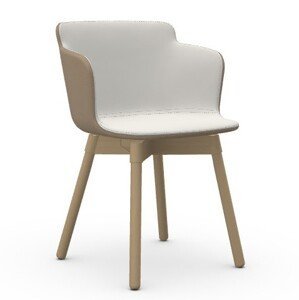 MIDJ - Plastová židle CALLA s čalouněným sedákem, dřevěná podnož