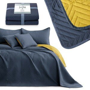 Přehoz na postel AmeliaHome Softa tmavě modrý/medový, velikost 170x270