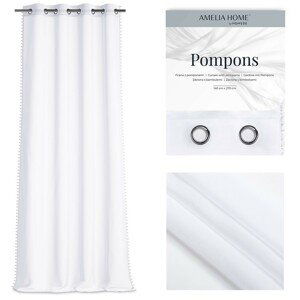 Záclona AmeliaHome Pompons bílá, velikost 140x250