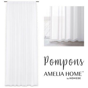 Záclona AmeliaHome Pompons Brinna II bílá, velikost 140x270