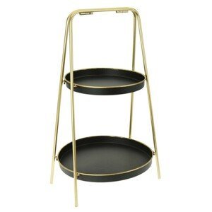 DekorStyle Dvoupatrový odkládací stolek 65 cm černo-zlatý