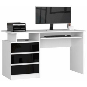 Ak furniture Psací stůl CLP 135 cm bílý/černý akryl vysoký lesk