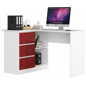 Ak furniture Rohový psací stůl B16 124 cm bílý/červený levý
