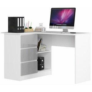 Ak furniture Rohový psací stůl B16 124 cm bílý/šedý levý