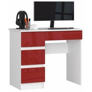 Ak furniture Psací stůl A-7 90 cm bílý/červený levý