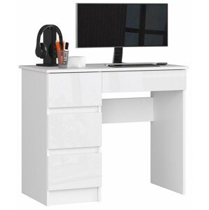 Ak furniture Psací stůl A-7 90 cm bílý lesk levý