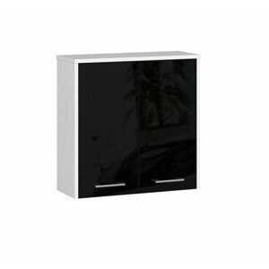 Ak furniture Závěsná koupelnová skříňka Fin 60 cm bílá/černá lesk