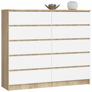 Ak furniture Komoda Kuba 140 cm 10 šuplíků dub sonoma/bílá