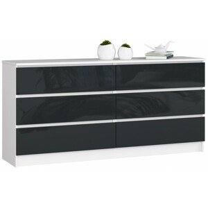 Ak furniture Komoda Rollo V 160 cm bílá/grafitová lesklá