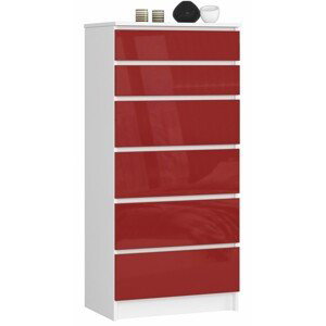 Ak furniture Komoda Kuba 60 cm - 6 šuplíků bílá/červená