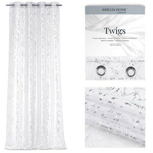 Záclona AmeliaHome Twigs I stříbrná, velikost 140x250