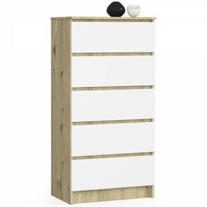 Ak furniture Komoda Kuba 60 cm - 5 šuplíků dub artisan/bílá