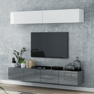 MJ-Furniture Obývací stěna Mina 200 cm bílá/šedá lesk