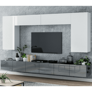 MJ-Furniture Obývací stěna Mina 300 cm bílá/šedá lesk