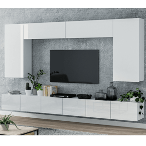 MJ-Furniture Obývací stěna Mina 300 cm bílý lesk