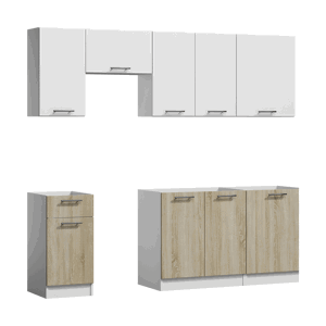 MJ-Furniture Kuchyňská linka Lila 240 cm bílá/dub sonoma