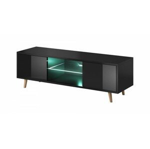 Vivaldi TV stolek Sweden s LED osvětlením 140 cm černý mat/černý lesk
