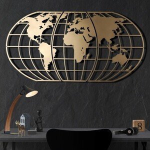 Hanah Home Nástěnná kovová dekorace Mapa světa globus 120x60 cm zlatá