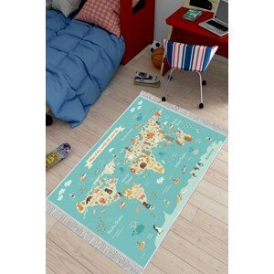 Conceptum Hypnose Dětský koberec Mapa zvířecího světa 80x150 cm modrý