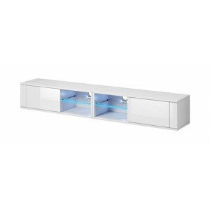Vivaldi TV stolek Best Double s LED osvětlením 200 cm bílý mat/bílý lesk
