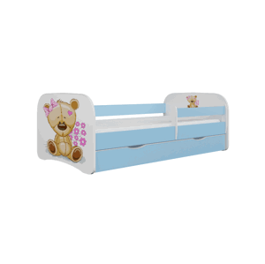 Kocot kids Dětská postel Babydreams méďa s kytičkami modrá, varianta 80x160, bez šuplíků, s matrací
