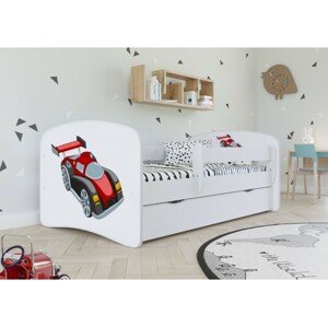 Kocot kids Dětská postel Babydreams závodní auto bílá, varianta 70x140, bez šuplíků, s matrací