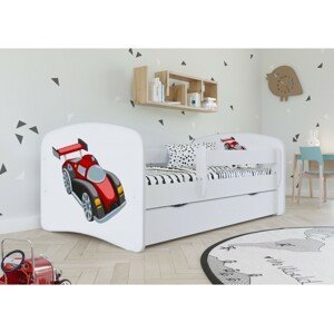 Kocot kids Dětská postel Babydreams závodní auto bílá, varianta 70x140, se šuplíky, bez matrace
