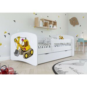 Kocot kids Dětská postel Babydreams bagr bílá, varianta 80x180, bez šuplíků, s matrací