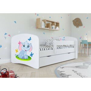 Kocot kids Dětská postel Babydreams slon s motýlky bílá, varianta 70x140, bez šuplíků, s matrací