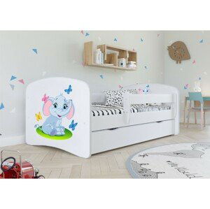 Kocot kids Dětská postel Babydreams slon s motýlky bílá, varianta 70x140, se šuplíky, s matrací