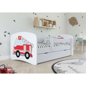 Kocot kids Dětská postel Babydreams hasičské auto bílá, varianta 70x140, se šuplíky, s matrací