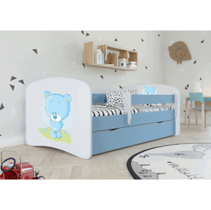 Kocot kids Dětská postel Babydreams medvídek modrá, varianta 80x160, se šuplíky, s matrací