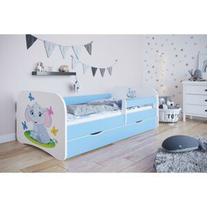 Kocot kids Dětská postel Babydreams slon s motýlky modrá, varianta 80x180, bez šuplíků, s matrací
