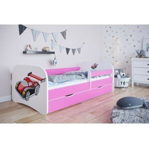 Kocot kids Dětská postel Babydreams závodní auto růžová, varianta 70x140, bez šuplíků, s matrací