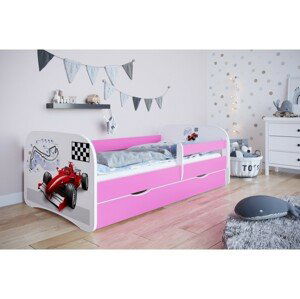 Kocot kids Dětská postel Babydreams formule jedna růžová, varianta 70x140, bez šuplíků, s matrací