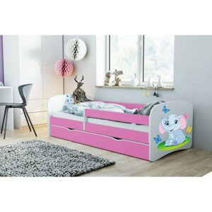 Kocot kids Dětská postel Babydreams slon s motýlky růžová, varianta 80x180, bez šuplíků, bez matrace
